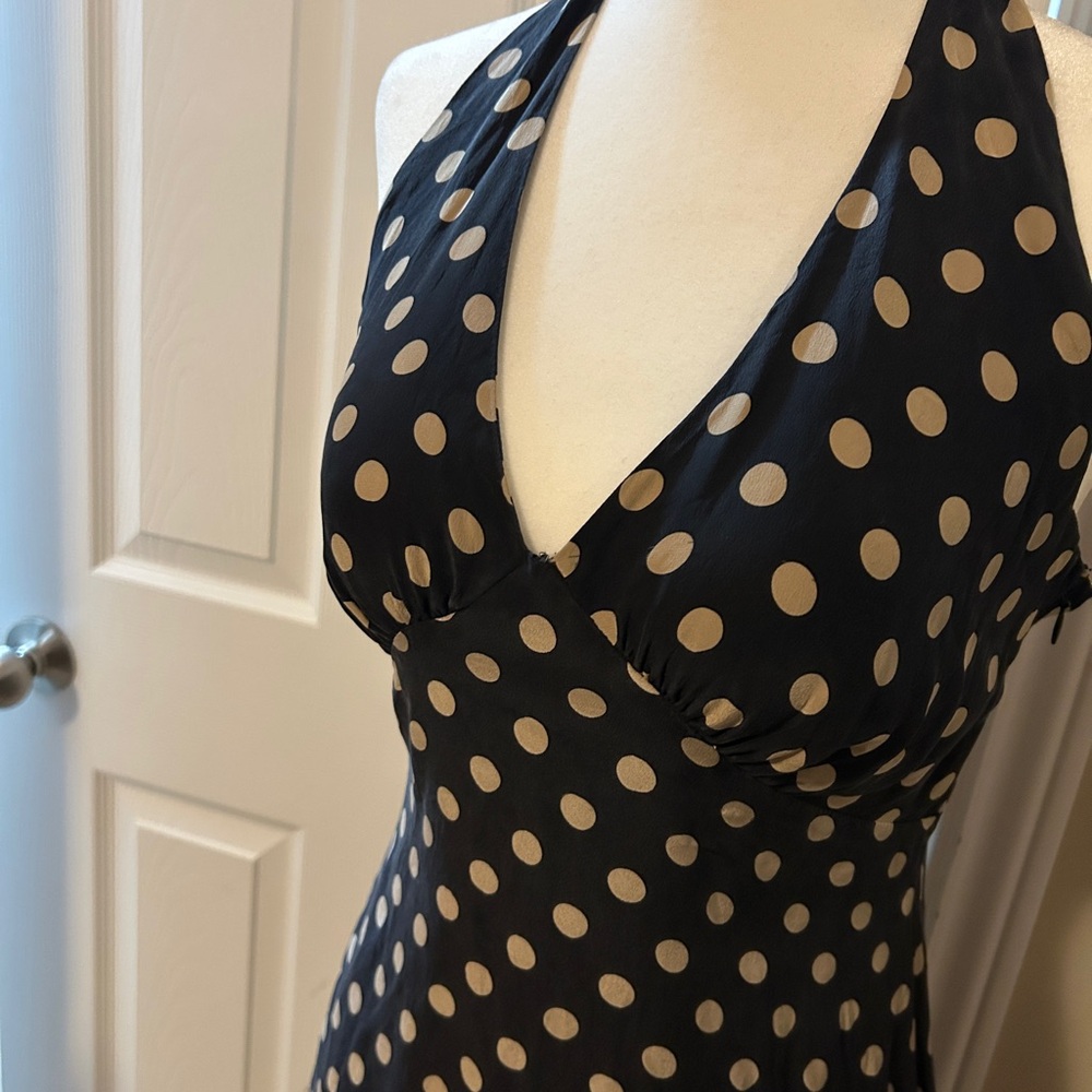Vintage Betsey Johnson 100% Silk Black Halter Polka Dot  Dress - Picture 6 of 7